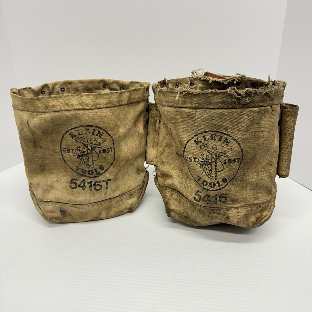 2 KLEIN TOOLS 5416 5416T TOOL BAG BULL PIN BOLT POUCH CANVAS IRON WORKER USA LOT